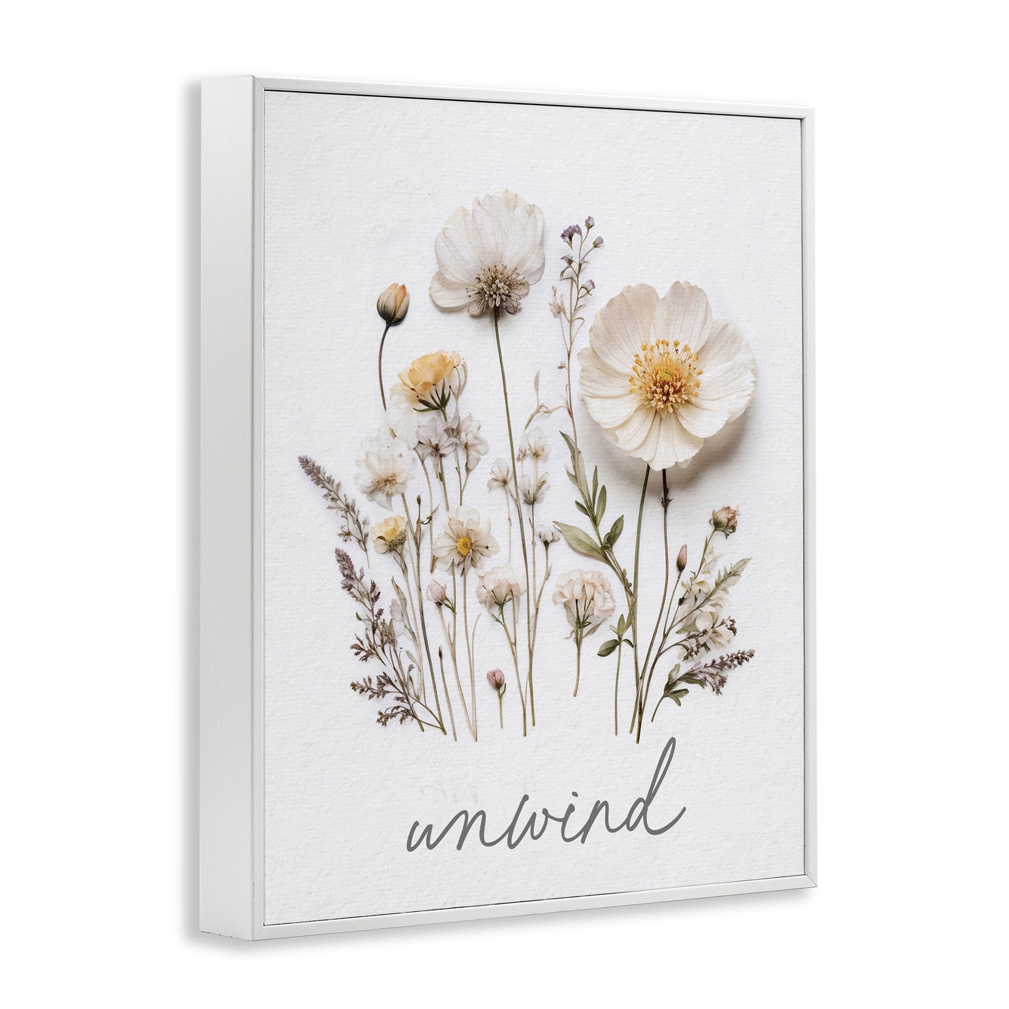 Pressed Flowers Unwind White Framed Giclee Art, design by Lettered and Lined
