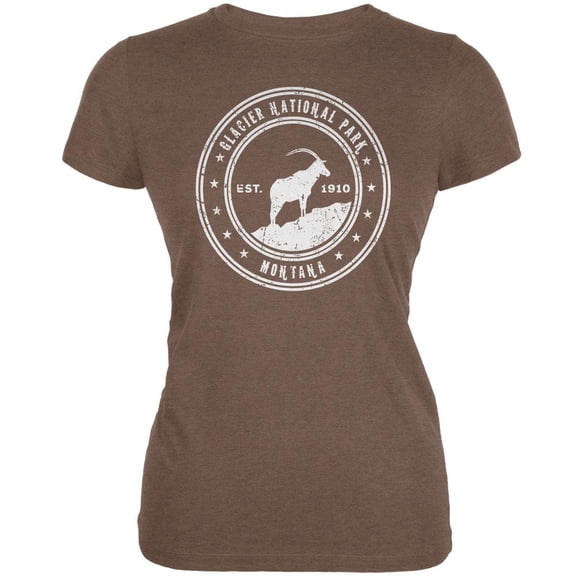 Glacier National Park Heather Brown Juniors Soft T-Shirt - Small