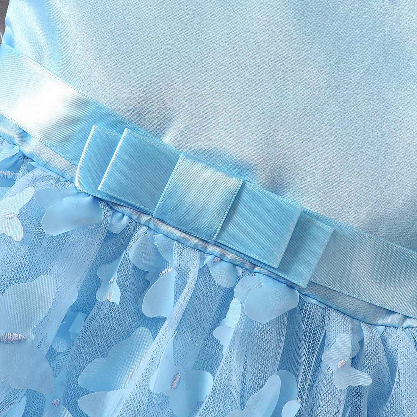 ZHUASHUM girls dresses Toddler Girls Sleeveless Butterfly Embroidery Tulle Bowknot Pageant Gown Party Evening Dress Wedding Dress baby easter clothes for girls Blue,Size:12-18 Months
