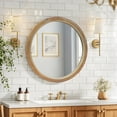 thumbnail image 5 of GDF Studio 23.26" Round Distressed Wood Beaded Wall Mirror, Farmhouse Vintage Accent Mirror, Bathroom, Natural, 5 of 7