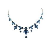 Faship Gorgeous Navy Blue Rhinestone Crystal Floral Necklace Earrings Set - Navy Blue