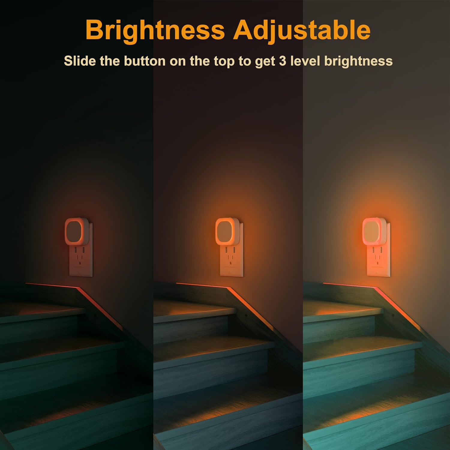 2 Pack Amber Night Light, Dusk to Dawn Sensor, Warm Glare-Free Reflected Glow, 3-Level Dimmer, Auto On/Off, Plug-in LED Nightlight for Bedroom, Kids, Bathroom, Sleep, Baby Nursery, Toddler