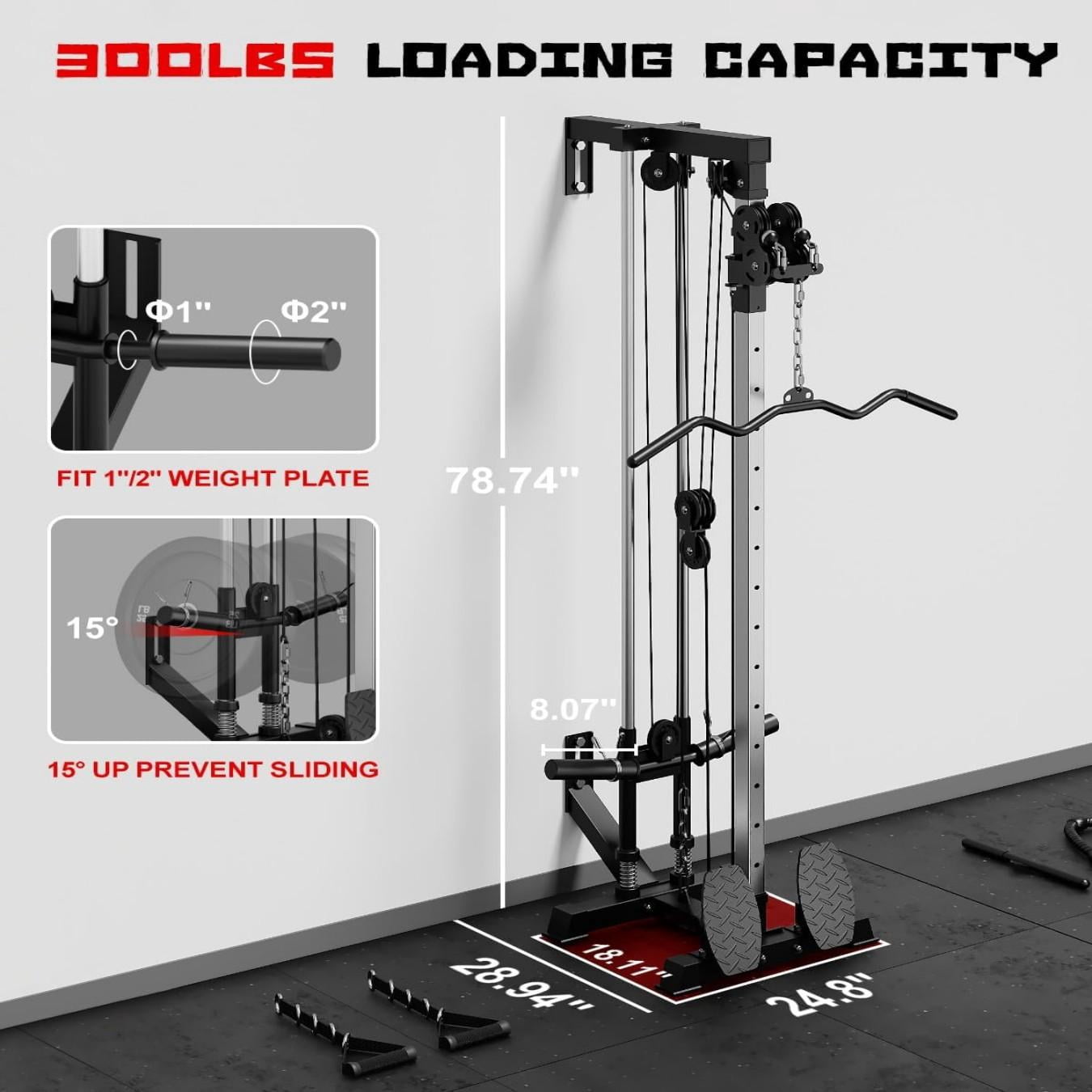 Cable Crossover Machine, Lat Pulldown Cable Training for Home Gym Station, Wall Mounted Pulley Tower functional trainer with Adjustable 18 Positions Dual Pulley System