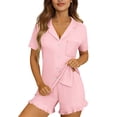 thumbnail image 3 of Nuoqisi Women Print Pajama Shorts Set Short Sleeve Button Up Shirt Shorts Pjs Sleepwear Loungewear 2026, 3 of 8