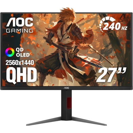 AOC 27 Inch OLED Gaming Monitor (QD-OLED), 1440p QHD 2560x1440, 240Hz, 0.03ms, HDMI 2.1, G-SYNC Compatible, HDR True Black, Height Adjustable Stand, USB Hub, Q27GAZDV