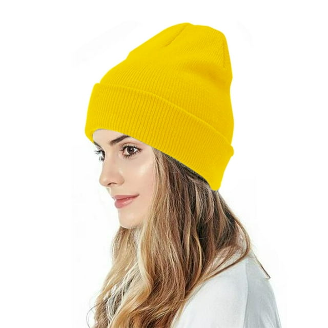 Under $5 Berets Yellow Unisex Knitted Hat Autumn and Winter Couple Simple Pullover Hat