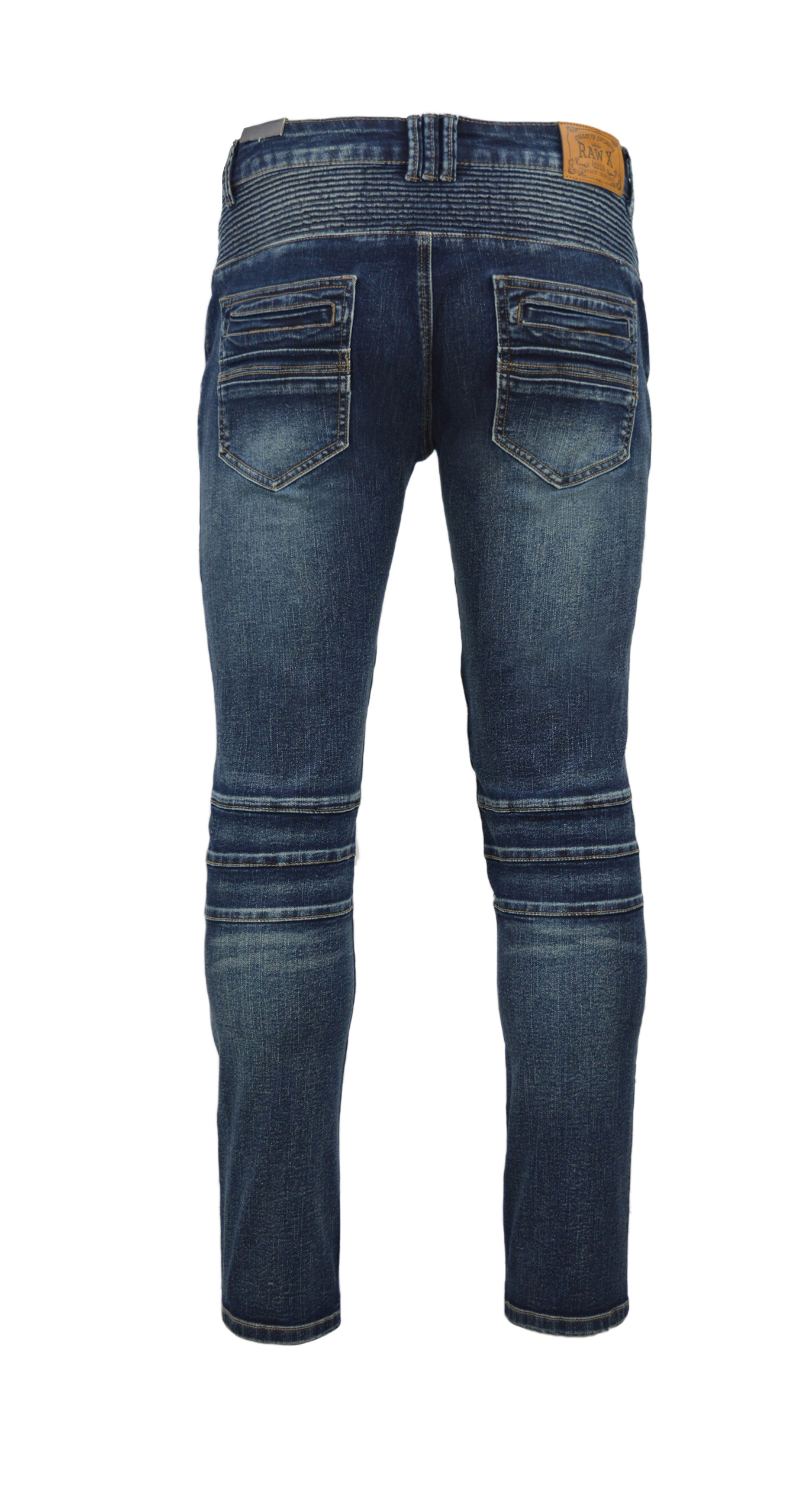 RAW X Men's Slim Fit Skinny Biker Jean, Comfy Flex Stretch Moto Wash Rip Distressed Denim Jeans Pants - image 3 of 5