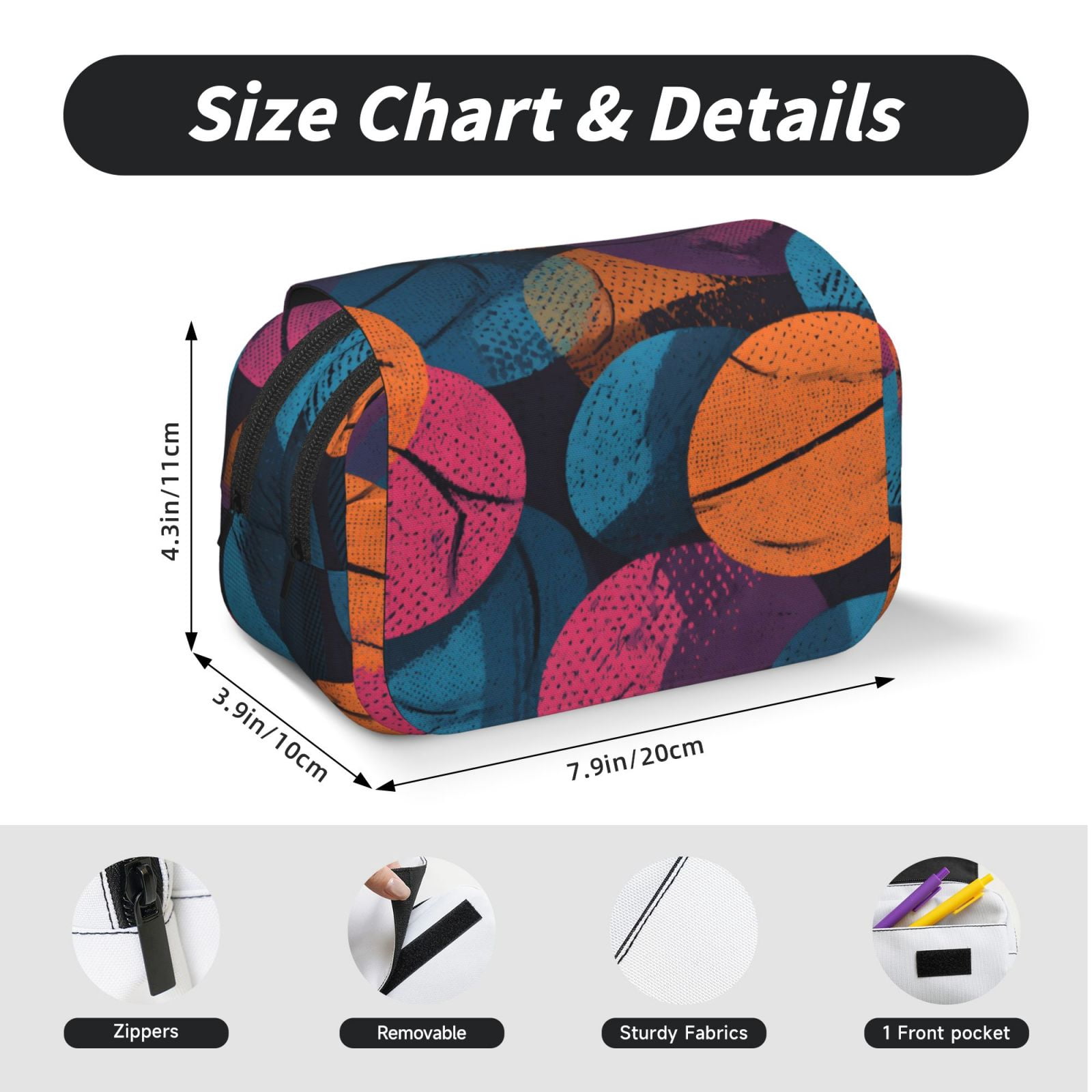 Large-Capacity Flip-Top Double-Layer Pencil Case, Multi-Functional Pocket Pen Case, Durable Stationery Organizer Seamless Pattern Basketball Theme Cool Style