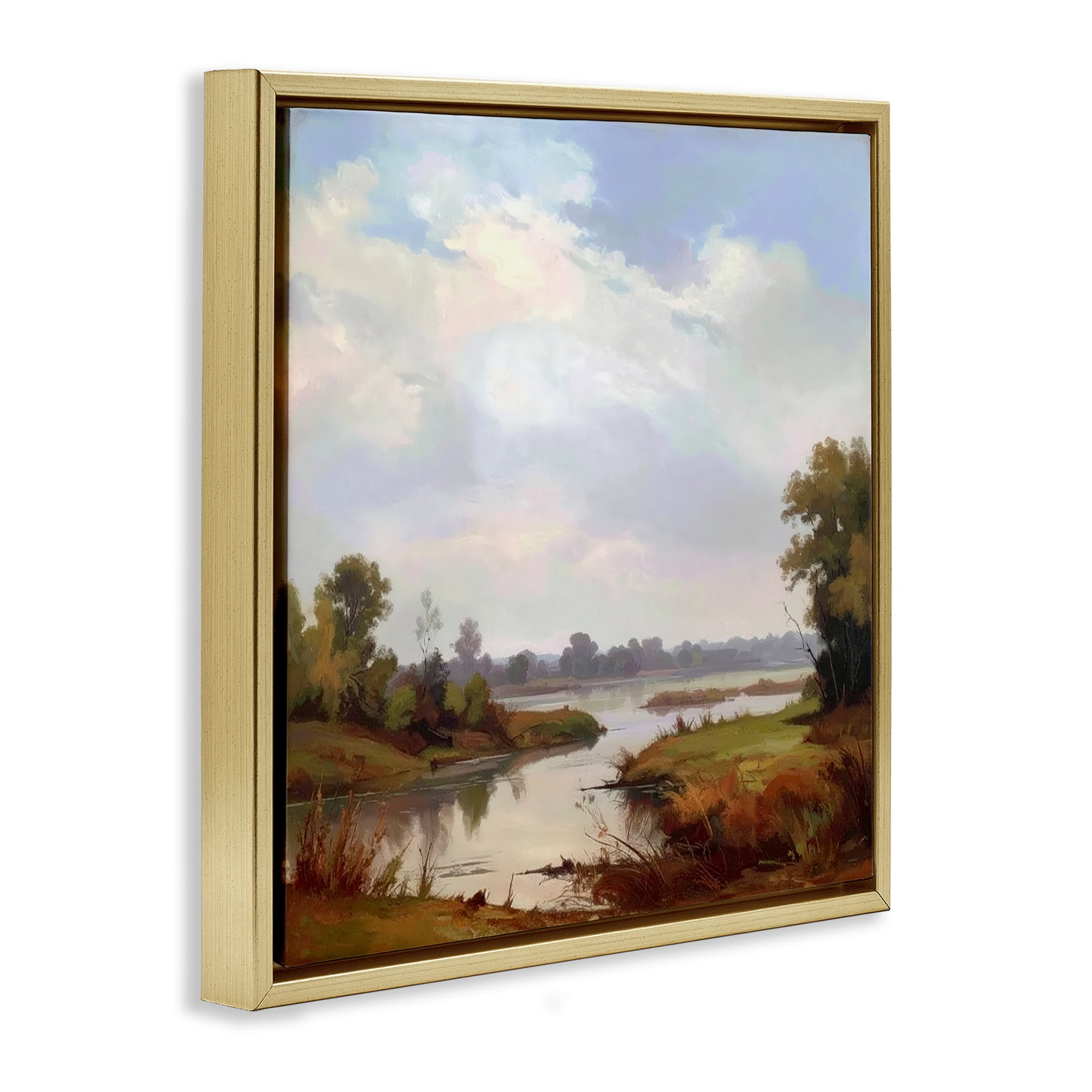 Stupell Industries Riverside Grove Landscape Gold Framed Floater Canvas Wall Art, design by Alonza Saunders