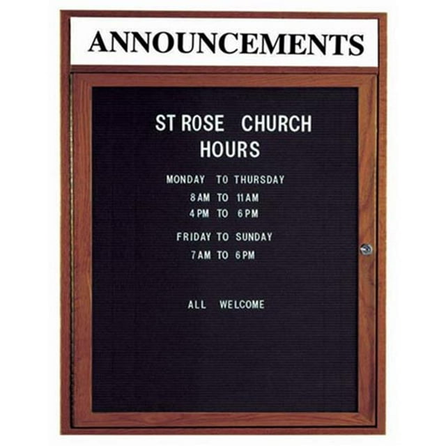 Aarco Products WDC3630H 1-Door Enclosed Changeable Letter Board with Header - Walnut