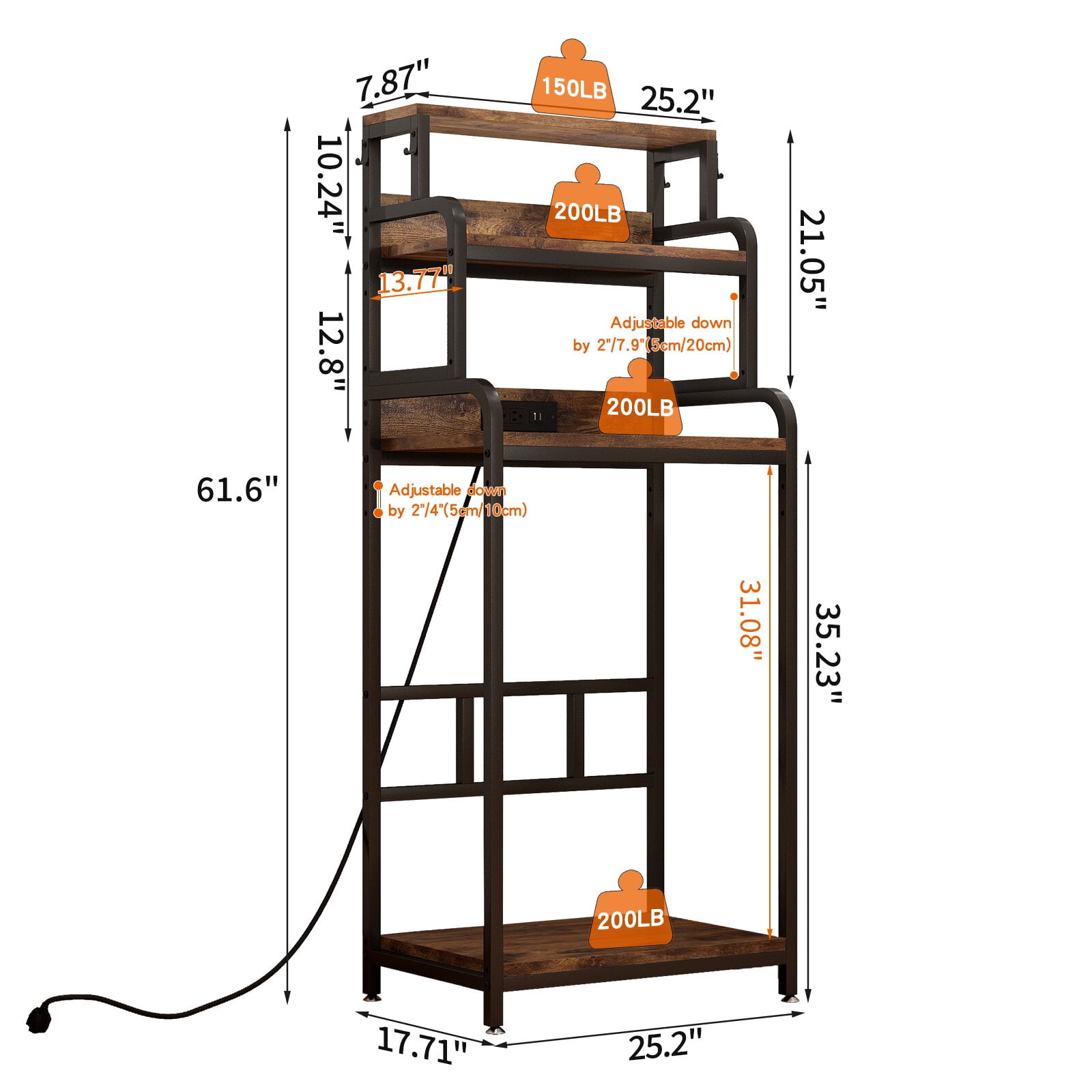 Display Shelves Vintage 4-Tier Mini Fridge Stand with Storage, Mini Fridge Cabinet with Storage, Microwave Stand, Bakers Rack, Microwave Oven Stand with Storage, Mini Fridge Shelf for Home Office Dor