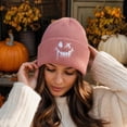 thumbnail image 6 of IYYVV Unisex Halloween Beanie Hat Pumpkin Ghost Skull Knit Cap | Funny Prints, Knit for Fall Winter Pink, 6 of 8