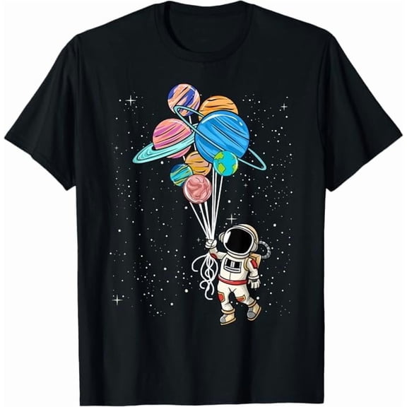 Greenink Funny Astronaut Holding Planet Balloons Tshirt