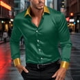 thumbnail image 2 of biudgviw Men's Silk Satin Dress Shirts Vintage Lapel Long Sleeve Tops Color Block Casual Button Down Shirts for Party Club, 2 of 7