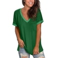 thumbnail image 3 of Luiryar Women Juniors Short Sleeve Patchwork V-Neck Tunic Tops Summer Loose Casual T-Shirt, 3 of 5