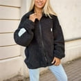 thumbnail image 3 of Womens Casual Oversized Fleece Jacket Fall Winter Warm Lapel Zip Up Plush Cardigan Outerwear Coat with Pockets Black XXXL, 3 of 5