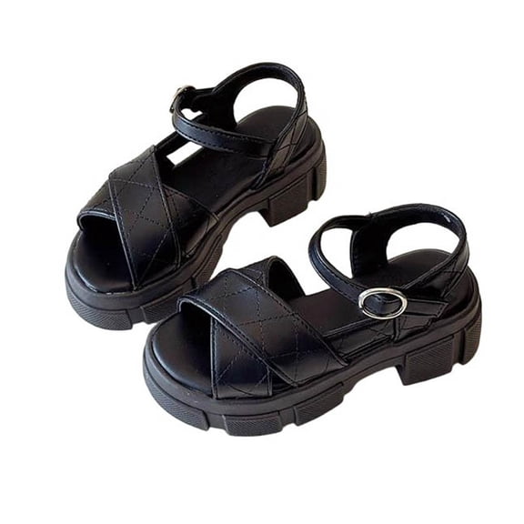 Virmaxy Summer Thick Sole Chunky Heel Sandals Open Toe Crisscross Quilted Ankle Strap Casual Wedge Sandals for Daily Wear and Vacation, for 3.5-10Y