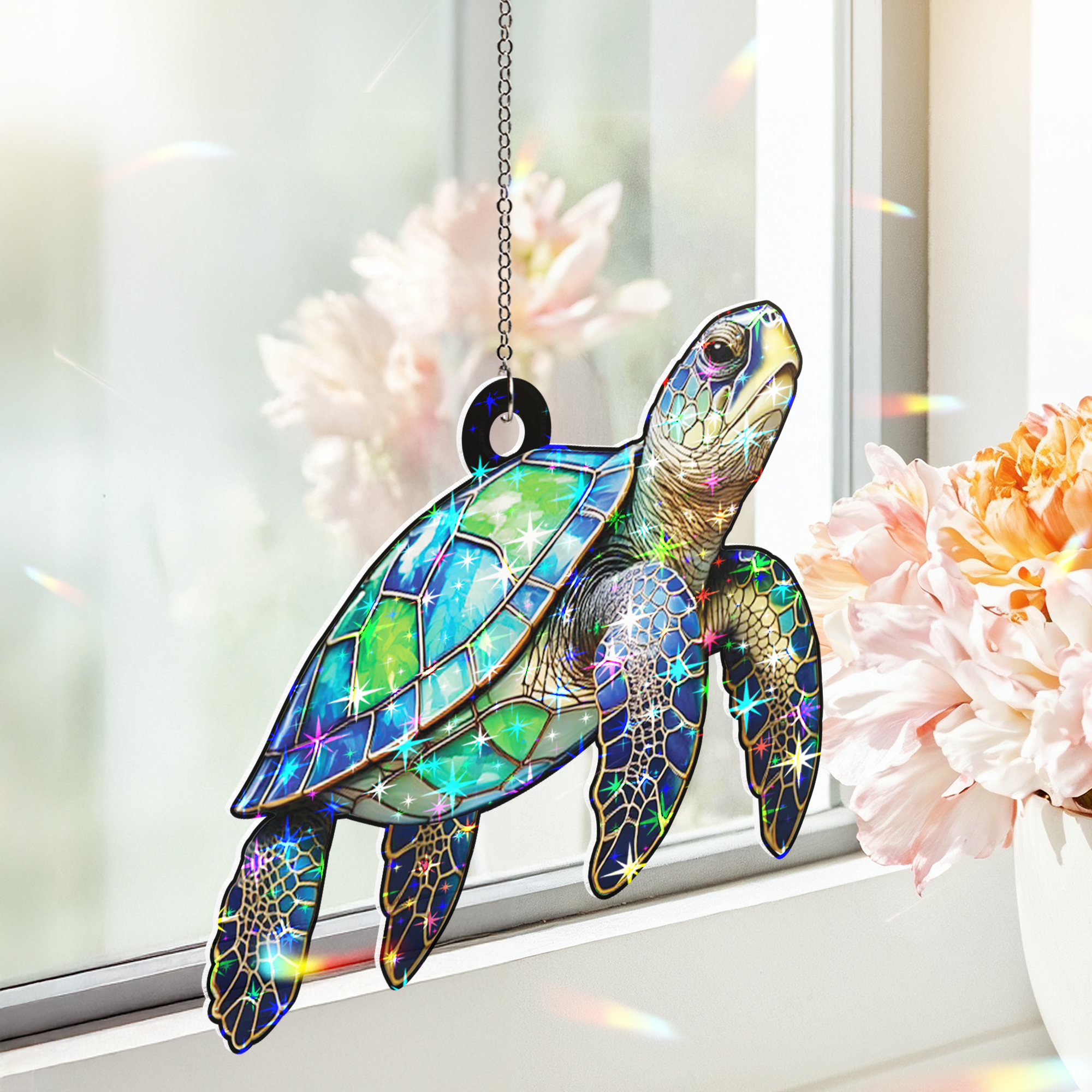 Lotusprinthandmade Sea Turtle Custom Shape Star Hologram Ornament 6in, 3d sea turtle holographic decoration, sea turtle charm