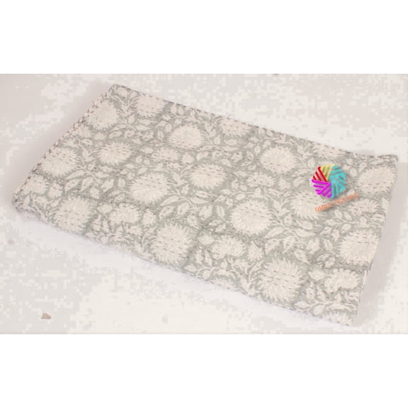 Ozark Textile Gray White Floral Kantha Handmade Block Print Bohemian Kantha Quilts