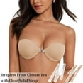 thumbnail image 2 of Front Closure Strapless Bra with Clear Strap, Underwire Low Plunge Push Up Bra for Women Small Breast, 2 of 7