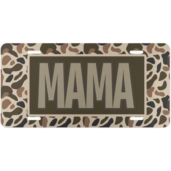 Front License Plate with Old School Camo Mama Design, Novelty Vanity Tag