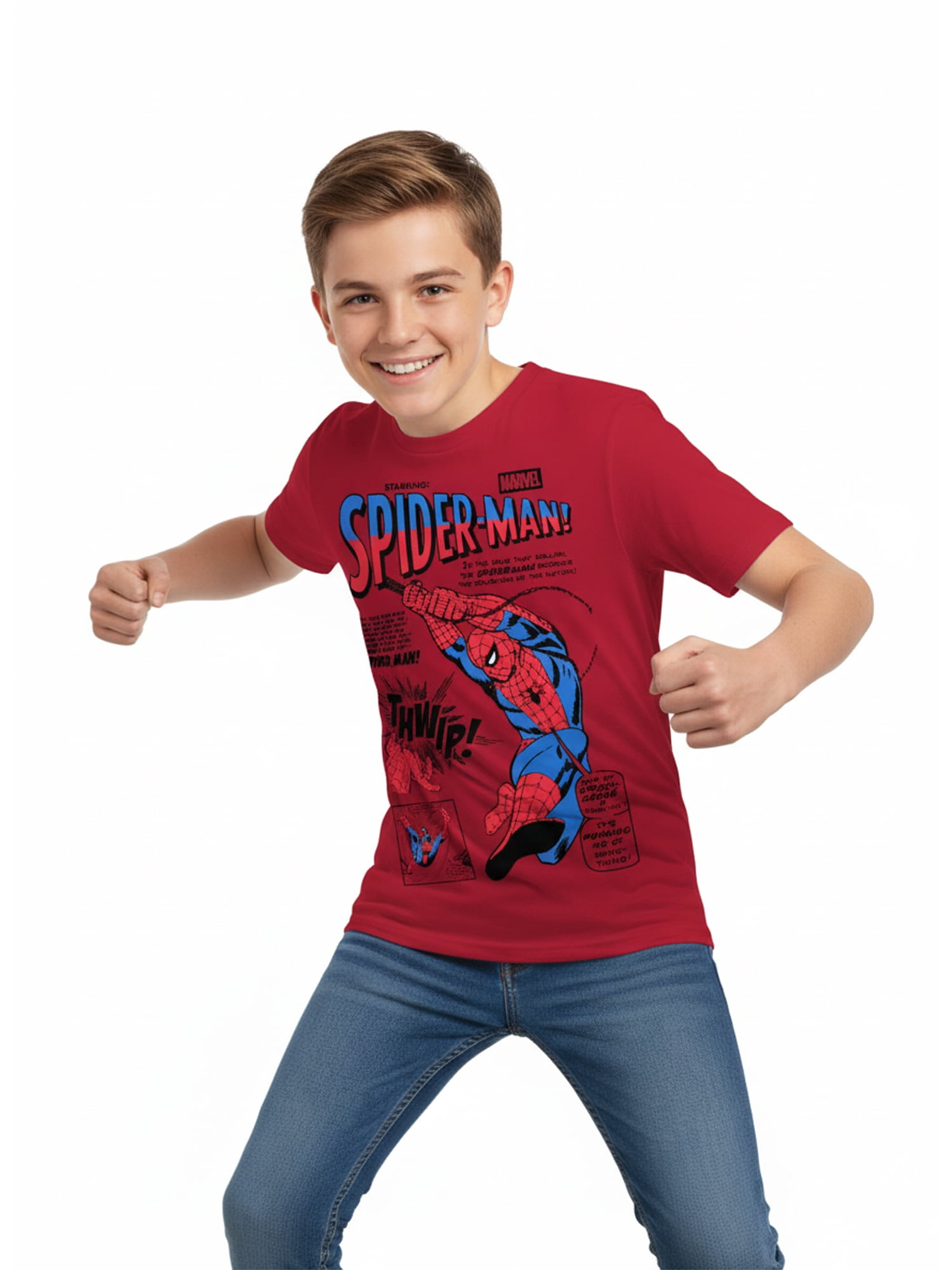 Spider-Man Boys' Graphic Tee with Short Sleeves, Nation Sensation, Sizes 4-18