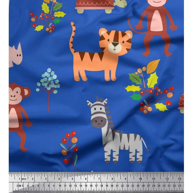 Soimoi Satin Silk Fabric Berries & Animals Cartoon Printed Fabric 1 Yard 42 Inch Wide