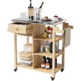 thumbnail image 4 of Professional Outdoor Grill Cart with Stainless Steel Top, 31.5" Rolling BBQ Prep Table, 3-Tier Wood Storage & Locking Wheels for Patio Cooking, 4 of 9