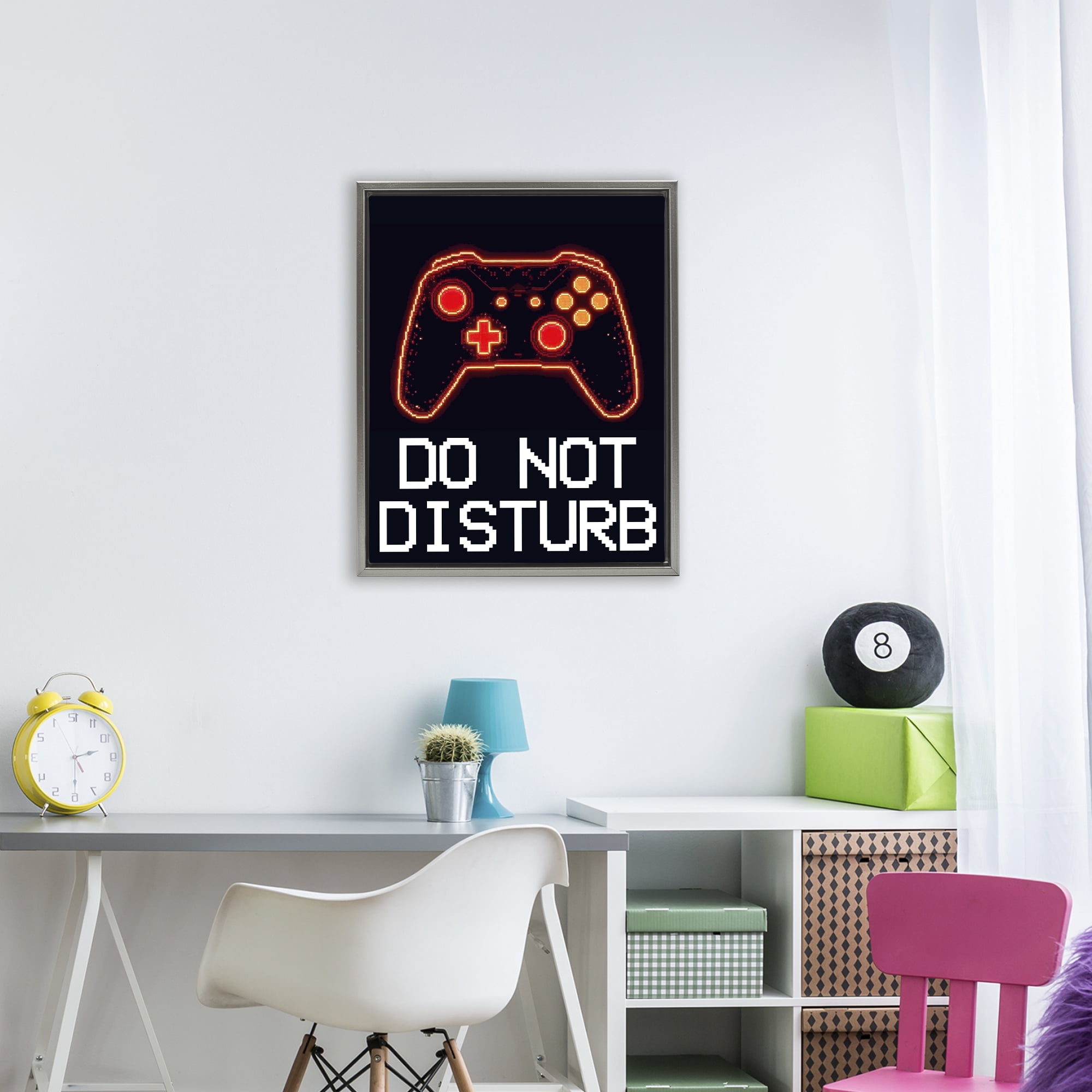 Do Not Disturb Neon Control Gray Framed Floater Canvas Wall Art, design by Kim Allen