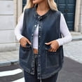 thumbnail image 4 of Chaleco Vaquero Extragrande para Mujer, Chaleco Vaquero de Longitud Media, Chaqueta Sin Mangas. Azul M, 4 of 10