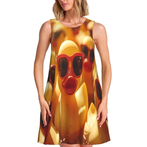 Disketp Sunglasses Yellow Duck para Vestido sin Mangas para Mujeres, Vestidos de Verano para Mujeres, Casual y Holgado para la Playa