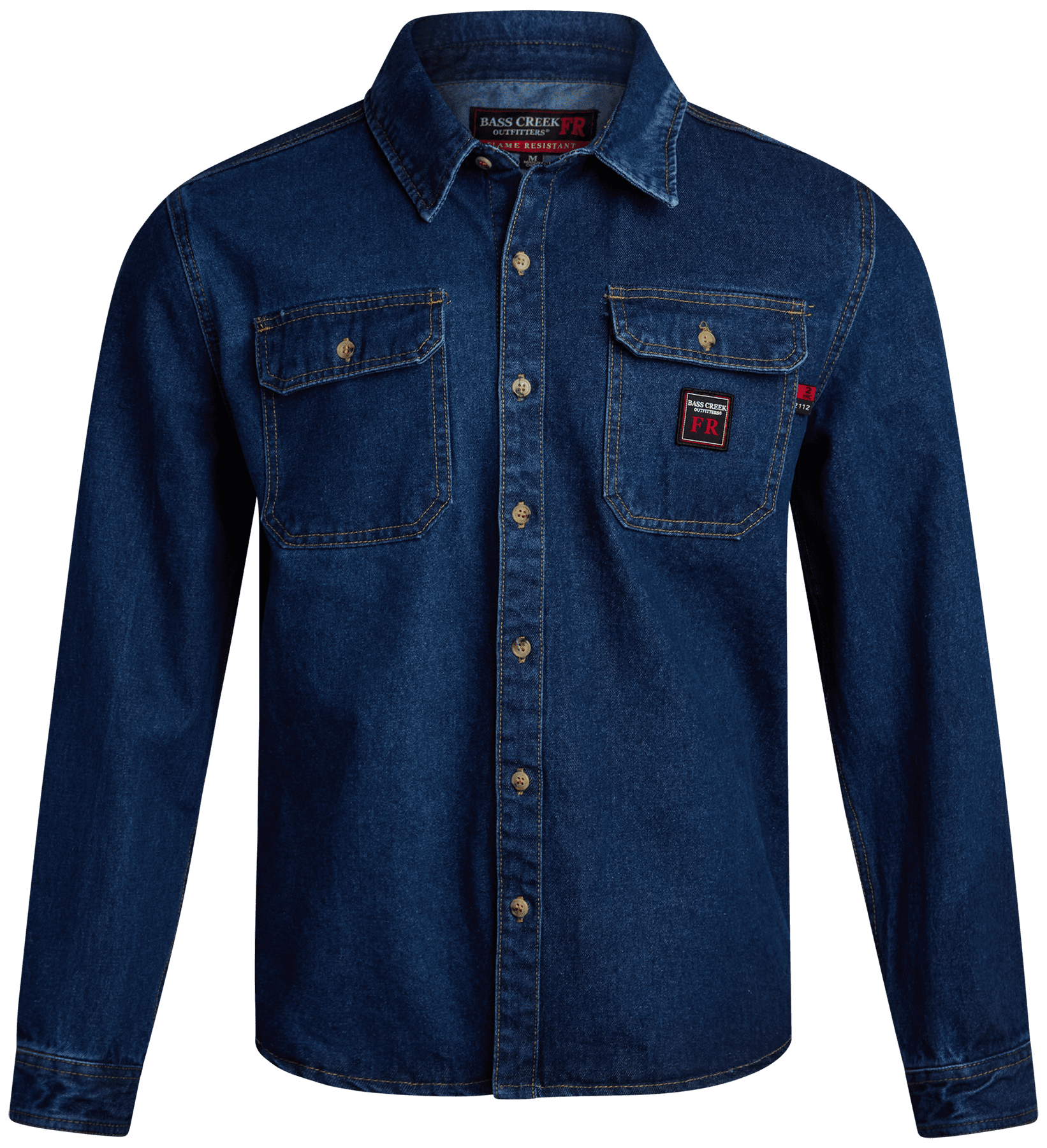 Bass Creek Outfitters Men's Flame Resistant Long Sleeve Denim Work Shirt, Sizes M-2XL