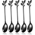 thumbnail image 1 of Cucharas de café negro, cucharas de helado de acero inoxidable, cuchara para agitar Demitasse de té de 4,7 pulgadas, paquete de 5, 1 of 5