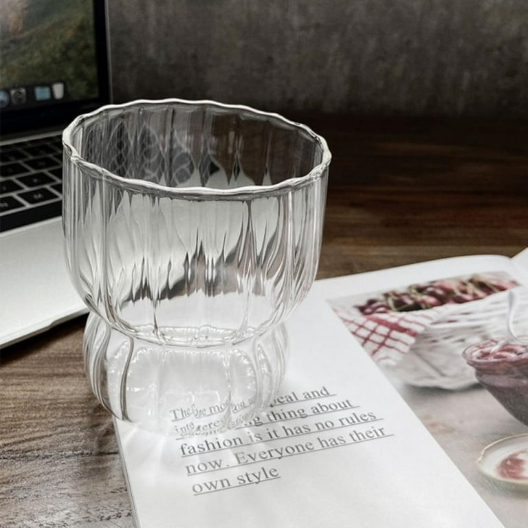 Ribbed Short Clear Glass Ripple Vintage Glassware Coffee Mug Set