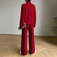 thumbnail image 7 of fheaev Two Piece Set for Women Solid Color Turtleneck Top High Waist Drawstring Wide Leg Pants Fall Winter Warm Outfit Red,XL, 7 of 7