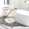 thumbnail image 6 of Collapsible Laundry Cart with Wheels 31.5"H Rolling Laundry Hamper Clothes Basket with Wheels, Canvas Liner Sturdy Steel Frame Folding for Small Narrow Space Easy Storage, Beige, 6 of 9