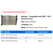 Radiator - Compatible with 2009 - 2011 Chevy Aveo 2010