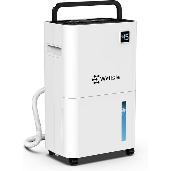 Wellsle 16 Pint Dehumidifier for Basement Bedroom Bathroom with Drain Hose - Smart Quiet Dehumidifier with 24HR Timer - 3 Working Modes
