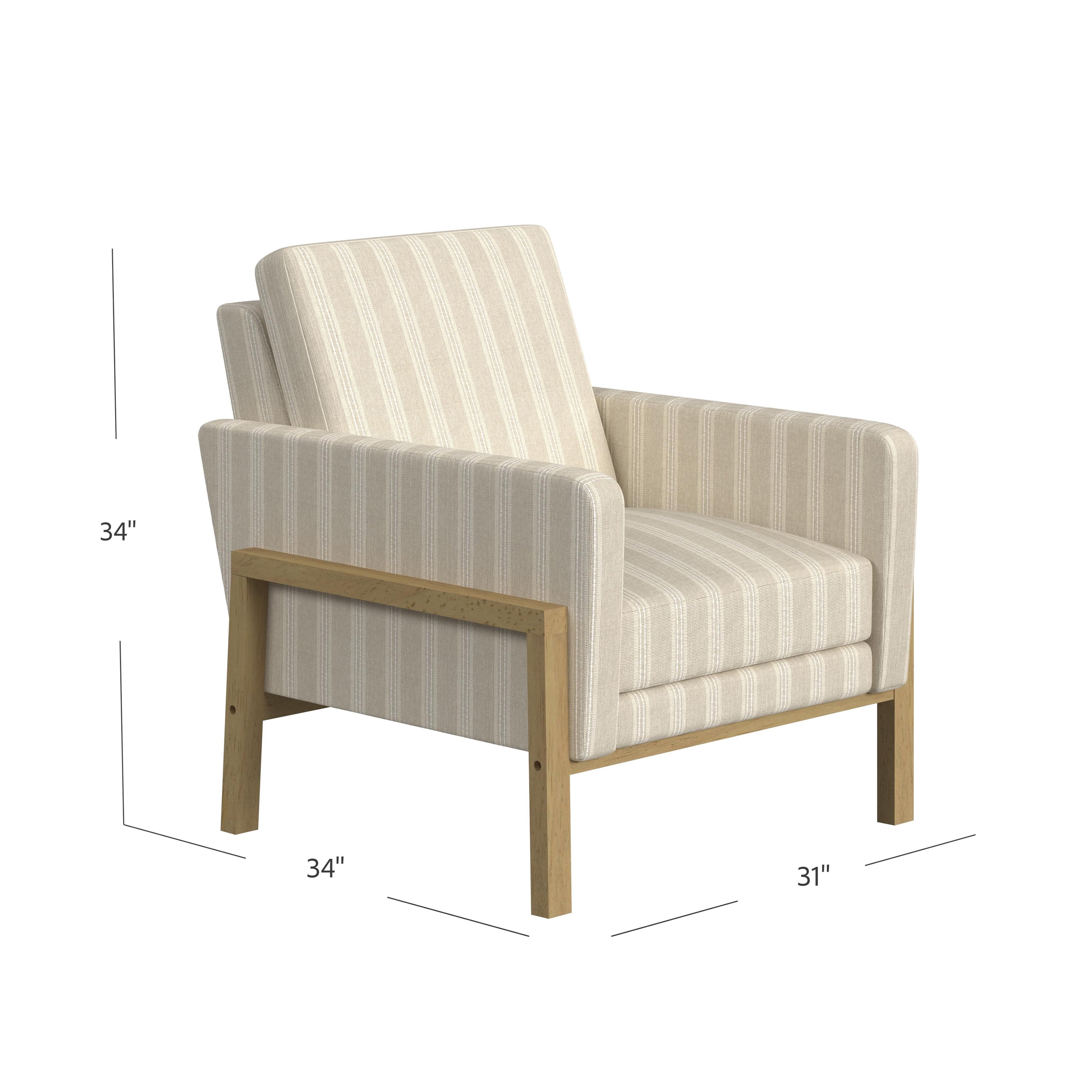 Modern Exposed Wood Accent Chair, Tan Stripe