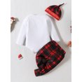 thumbnail image 3 of Bagilaanoe 3pcs Newborn Baby Boys Christmas Clothing Sets Letter Long Sleeve Romper Tops + Plaid Pants + Hat 3M 6M 9M 12M Infant Fall Gentleman Outfits, 3 of 8