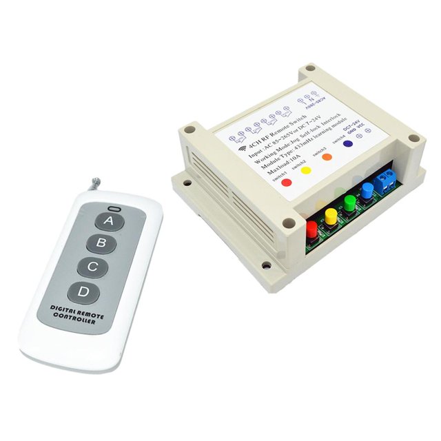 1x Interruptor de Control Remoto Inalámbrico 433MHZ 4 canales con Control Remoto de 4 Baoblaze Interruptor de control remoto inalámbrico