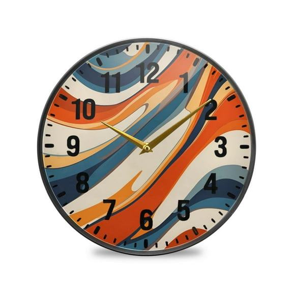 Yayeee Wall Clock Battery Operated 9.5" Silent Non-Ticking for Living Room, Beige Abstract Wavy