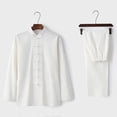 thumbnail image 2 of WRKEKC Mens 2 Piece Outfits Fashion Summer Long Sleeve Pants Stand Collar Solid Color Casual Set for Relaxed Everyday Wear, 2 of 3