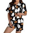 thumbnail image 2 of Ensembles de Pyjama pour Femmes Pyjamas pour Femmes Imprimé Graphique Soie Satin Mignon Vêtements de Nuit Boutons Manches Courtes Hauts Shorts Ensembles m, 2 of 7