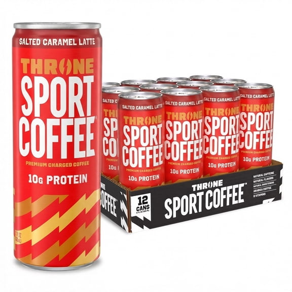 Throne Sport Coffee Salted Caramel Latte , 150mg Caffeine, 10g Protein, B Vitamins, Lactose-Free Coffee Drink, NSF Certified, 12 Pack