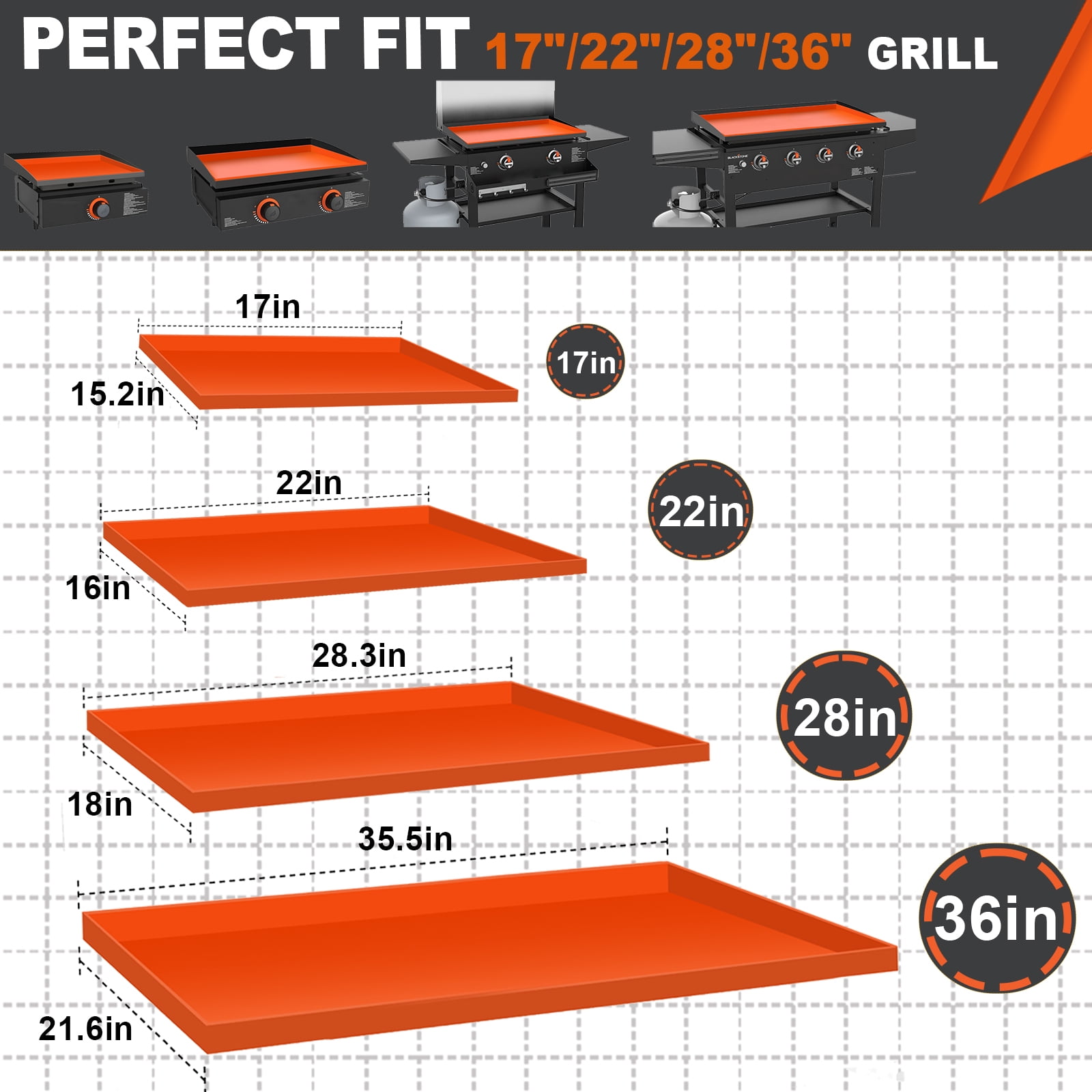 Designed for Blackstone Griddle Cover 36Inch 28Inch 22Inch 17inch, Blackstone Griddle Accessories Silicone Griddle Cover Mat, Food-Grade Protection for Black Stone Grill - Protects from Dirt and Rust