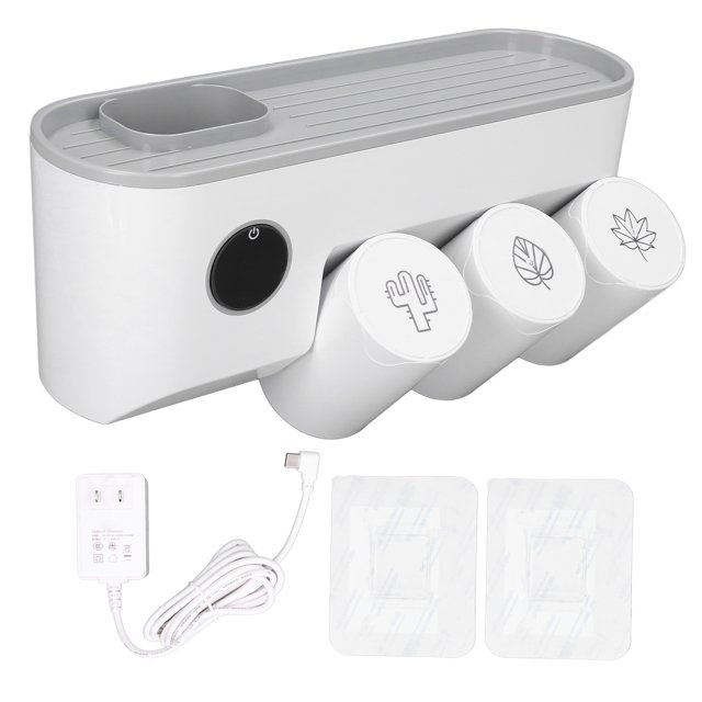 Esterilizador de cepillos de dientes UV y secador de vasos, de 100 a 220 V, enchufe estadounidense, montaje en pared, color blanco, desinfecta, seca y almacena cepillos sin esfuerzo