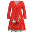 thumbnail image 1 of Robe de Noël pour Femmes Manches Longues Col en V Imprimé Robe Midi, 1 of 8