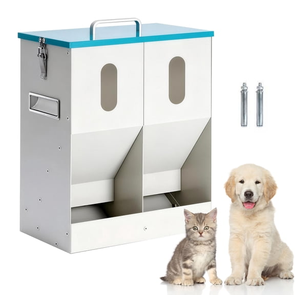 SXTSXT Double Slot Wall Mounted Pet Feeder, Galvanized Sheet Metal Food Dispenser for Cats and Dogs, Automatic Dog Feeder