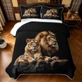 thumbnail image 2 of Manfei Woodland Lion Bed Spread Queen, Valentine's Day Animals Queen Coverlet Set, Black Brown, Black Reversible, 3-Piece, 1 Quilt and 2 Pillowcases, 2 of 7